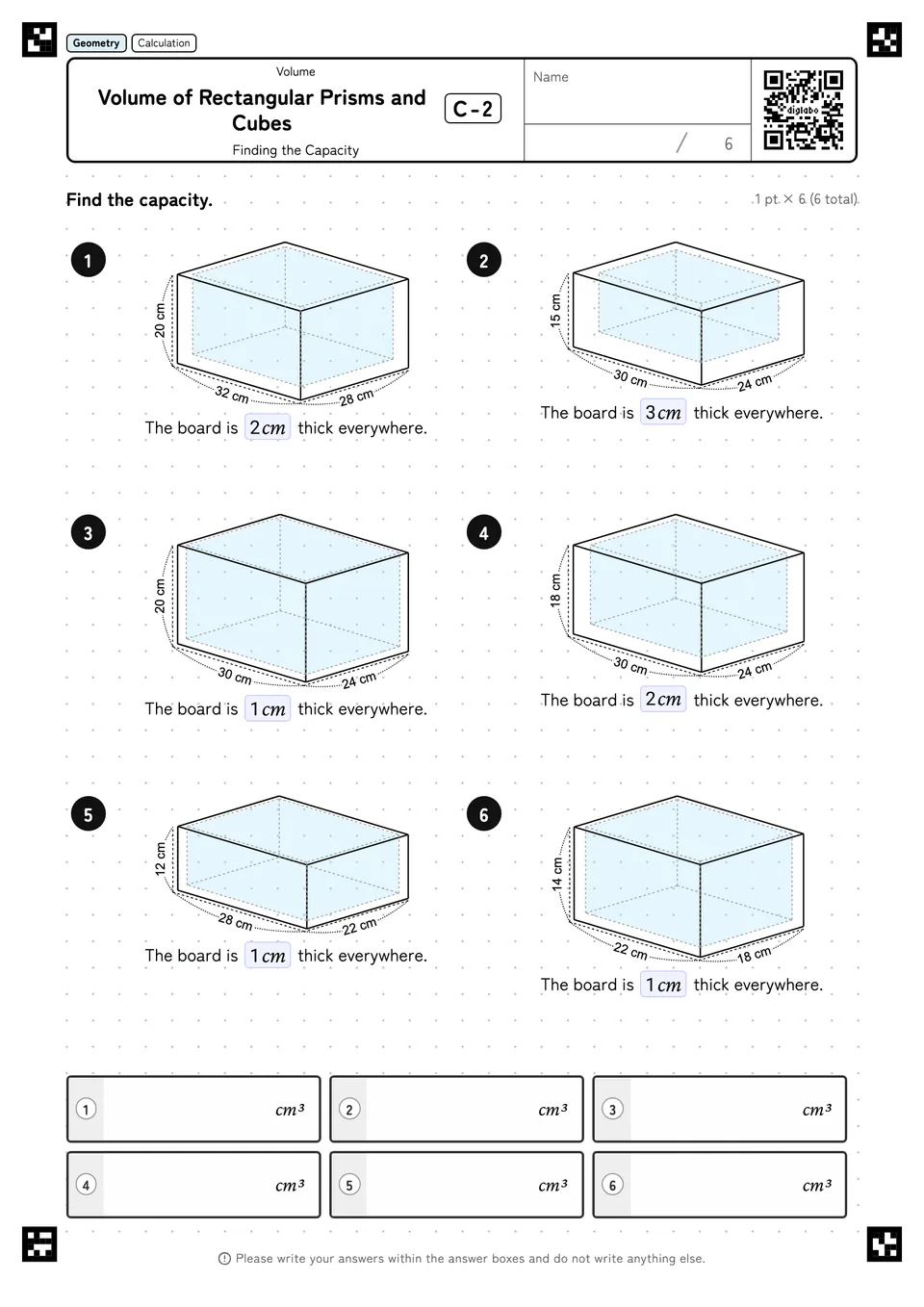 Volume of Rectangular Prisms and Cubes C-2