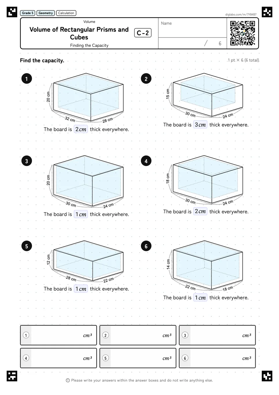 Grade 5 (Elementary School) Volume Volume of Rectangular Prisms and Cubes