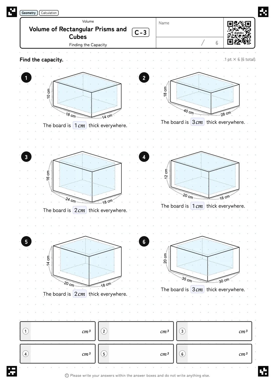 Volume of Rectangular Prisms and Cubes C-3