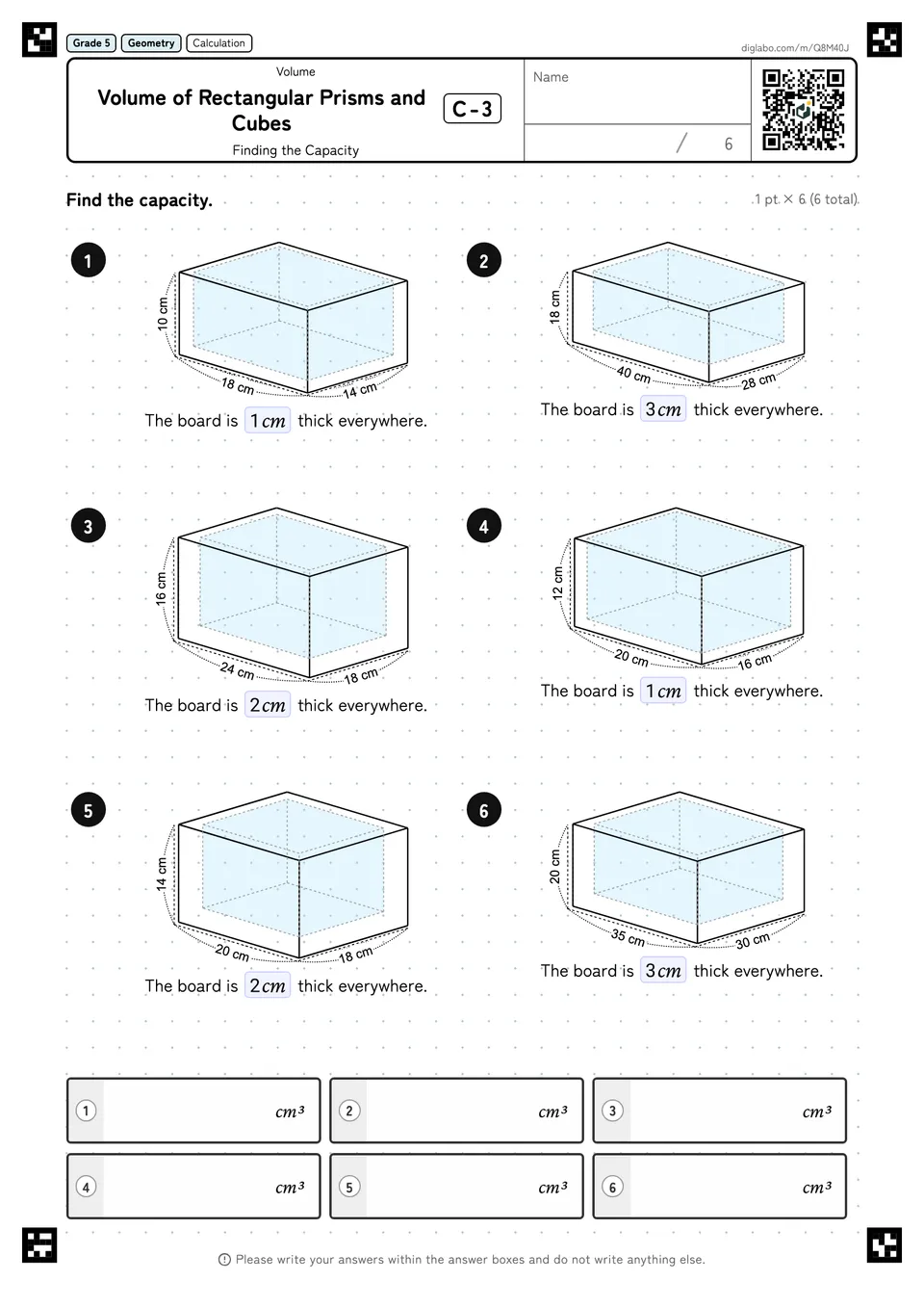 Grade 5 (Elementary School) Volume Volume of Rectangular Prisms and Cubes