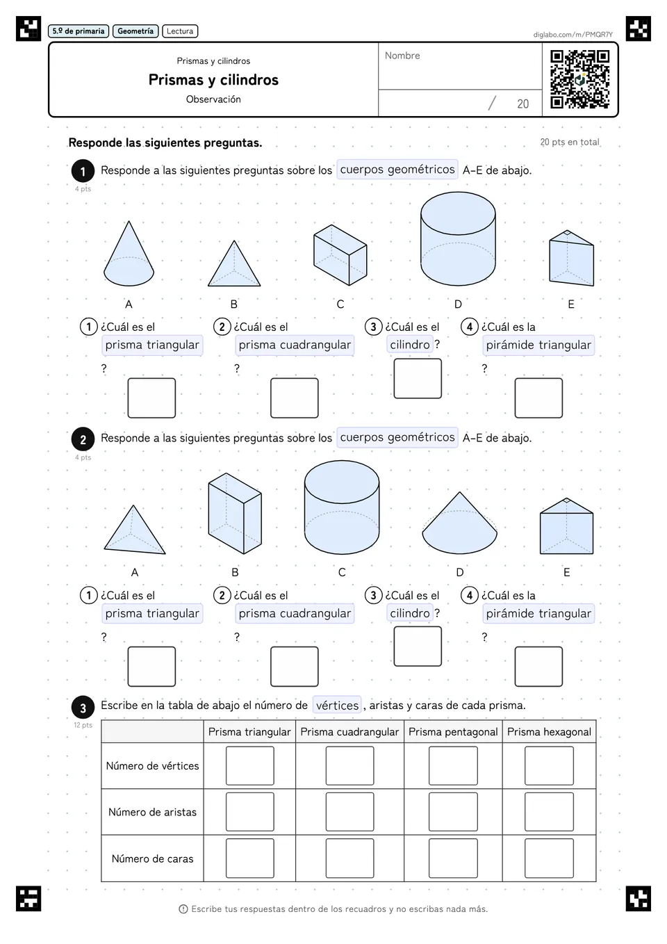 5.º de primaria Prismas y cilindros Prismas y cilindros