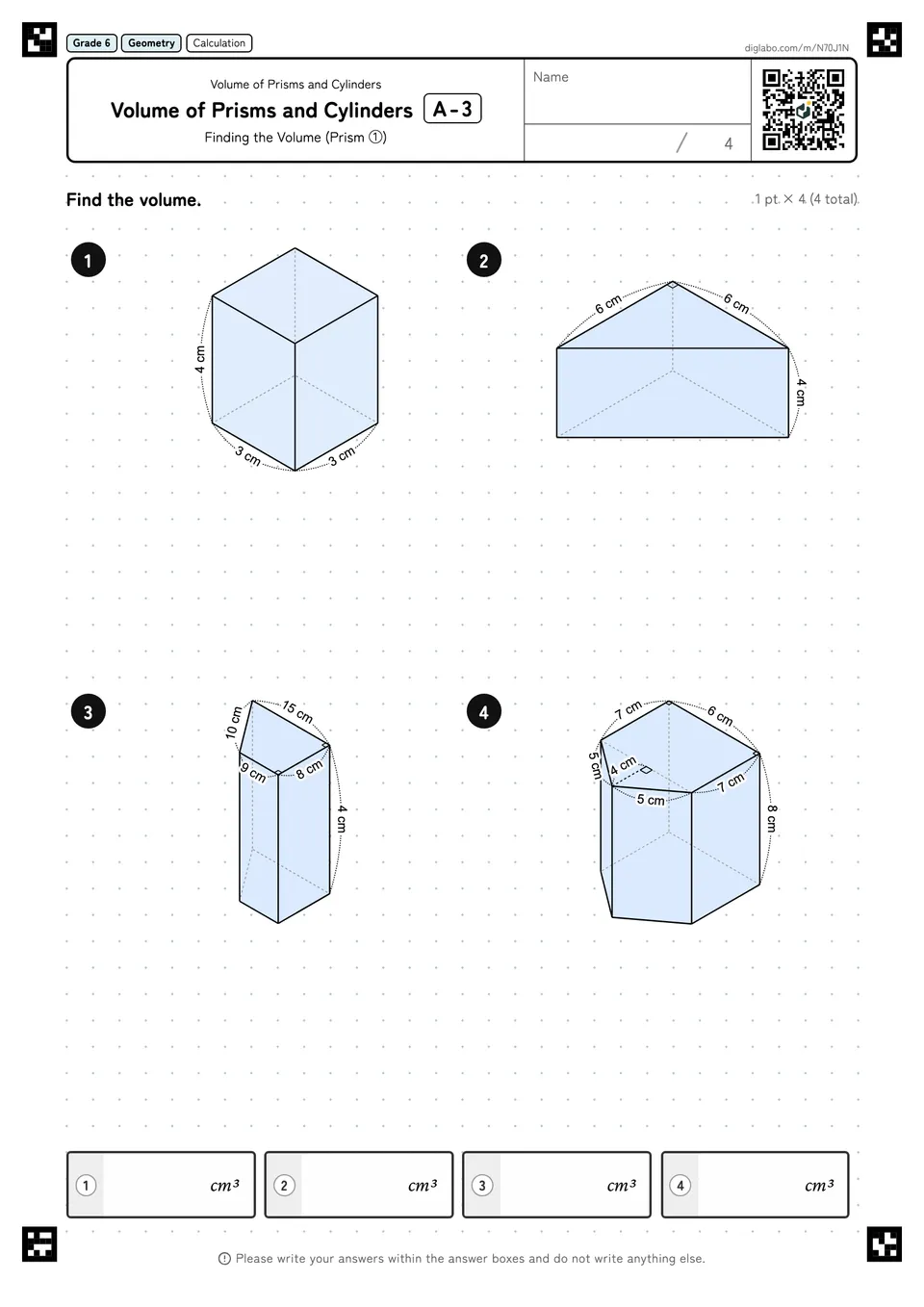 Grade 6 (Elementary School) Volume of Prisms and Cylinders Volume of Prisms and Cylinders