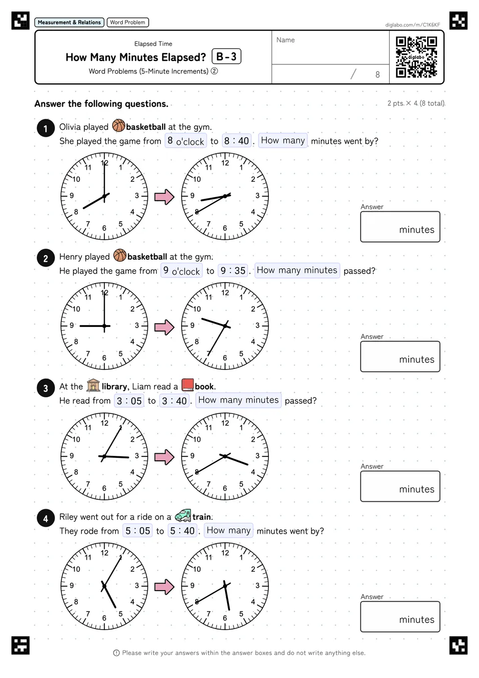 How Many Minutes Elapsed? B-3