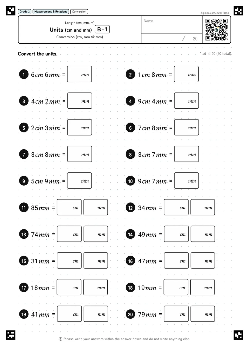 Grade 2 (Elementary School) Length (cm, mm, m) Units (cm and mm)