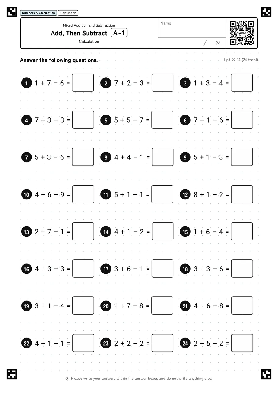 Add, Then Subtract A-1