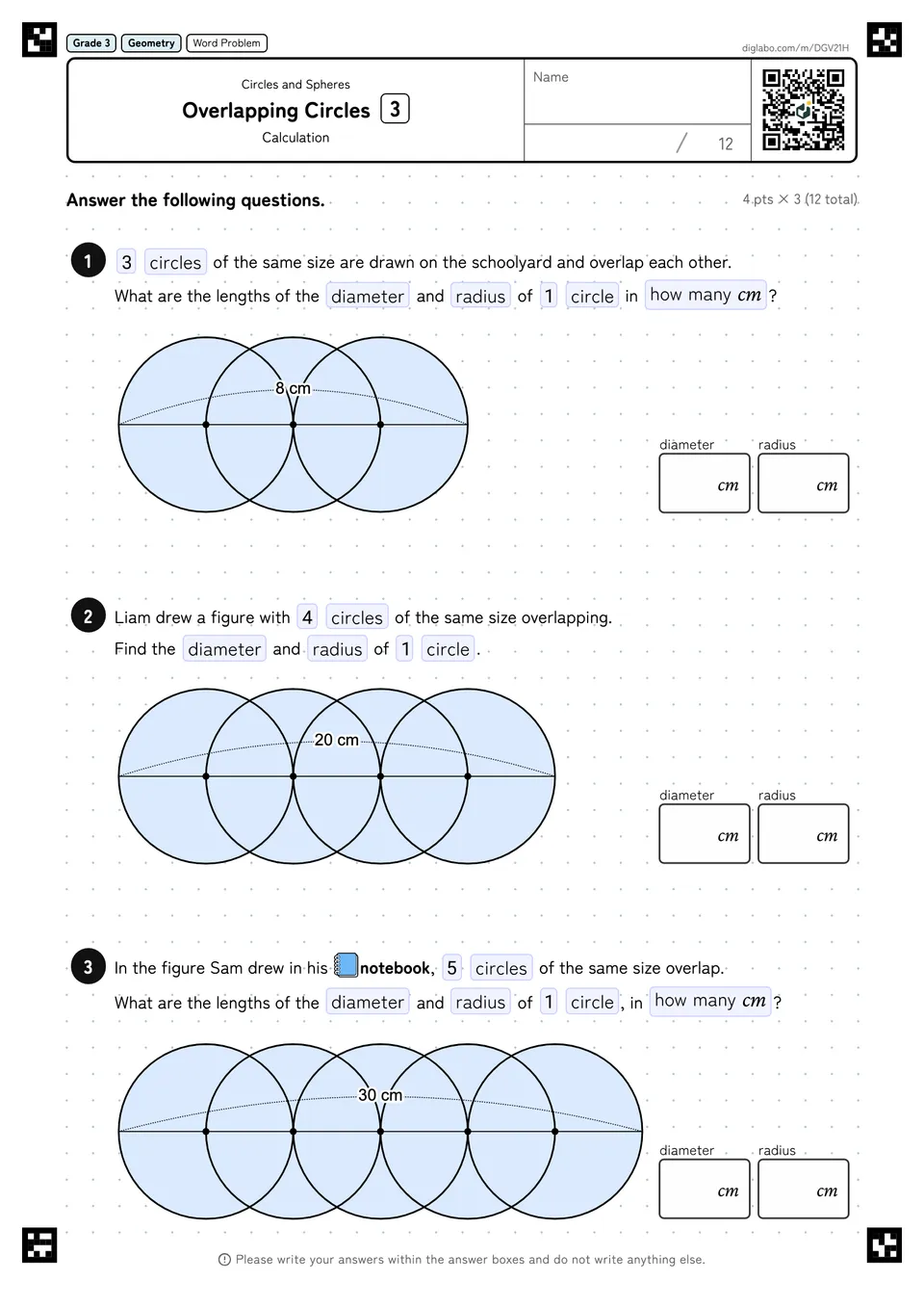 Grade 3 (Elementary School) Circles and Spheres Overlapping Circles