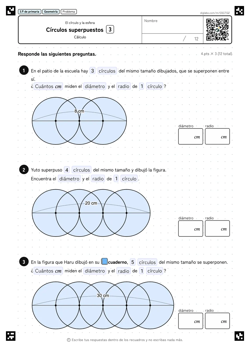 3.º de primaria El círculo y la esfera Círculos superpuestos