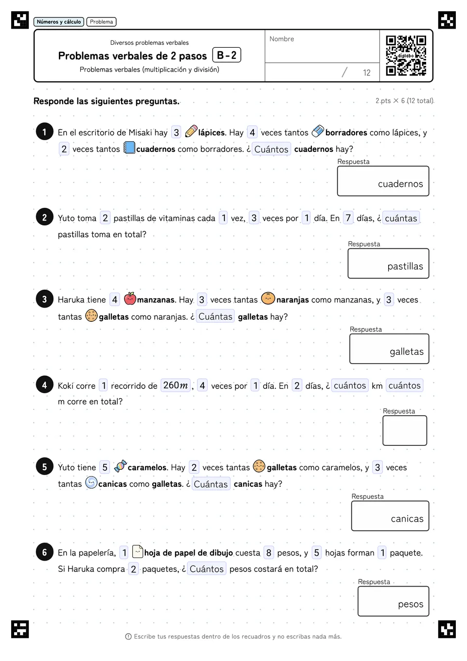 Problemas verbales de 2 pasos B-2