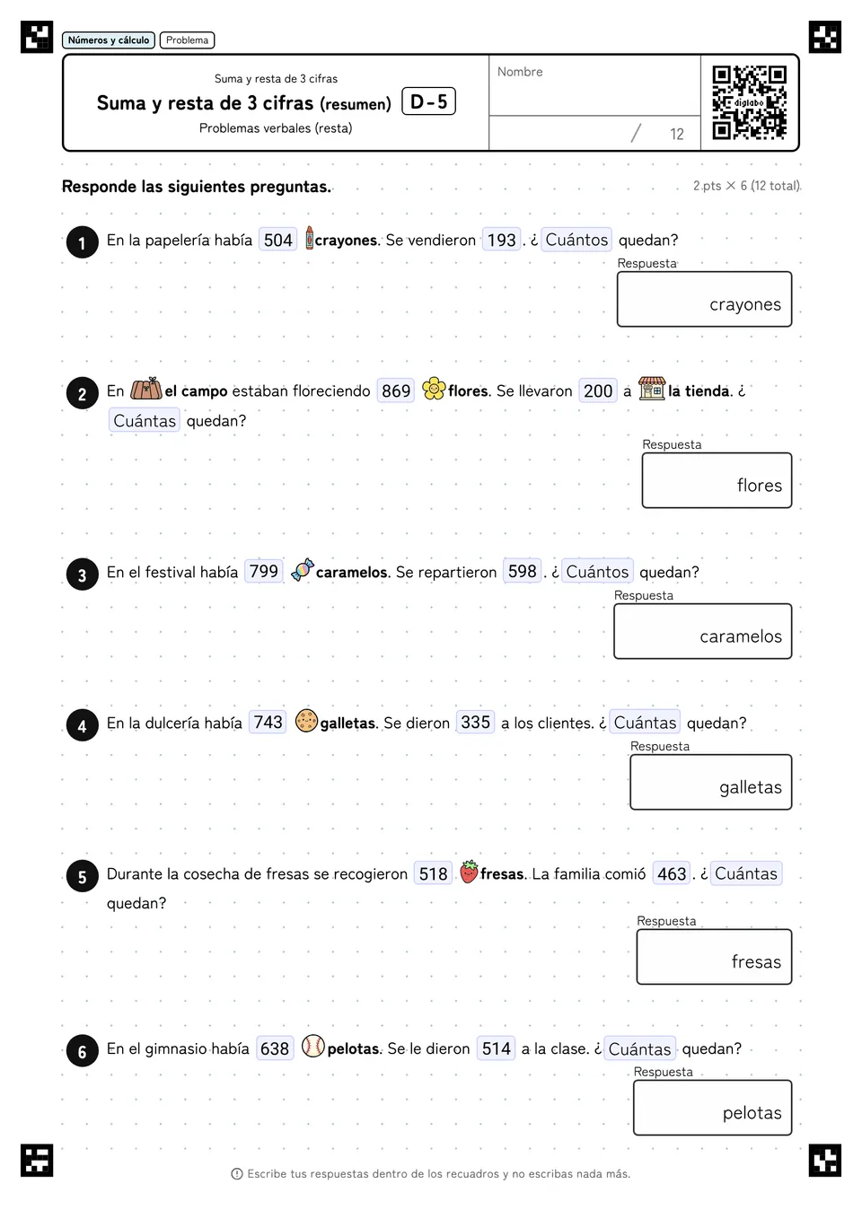 Suma y resta de 3 cifras (resumen) D-5