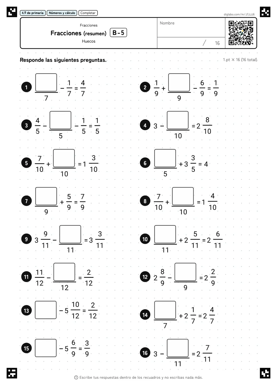 4.º de primaria Fracciones Fracciones (resumen)