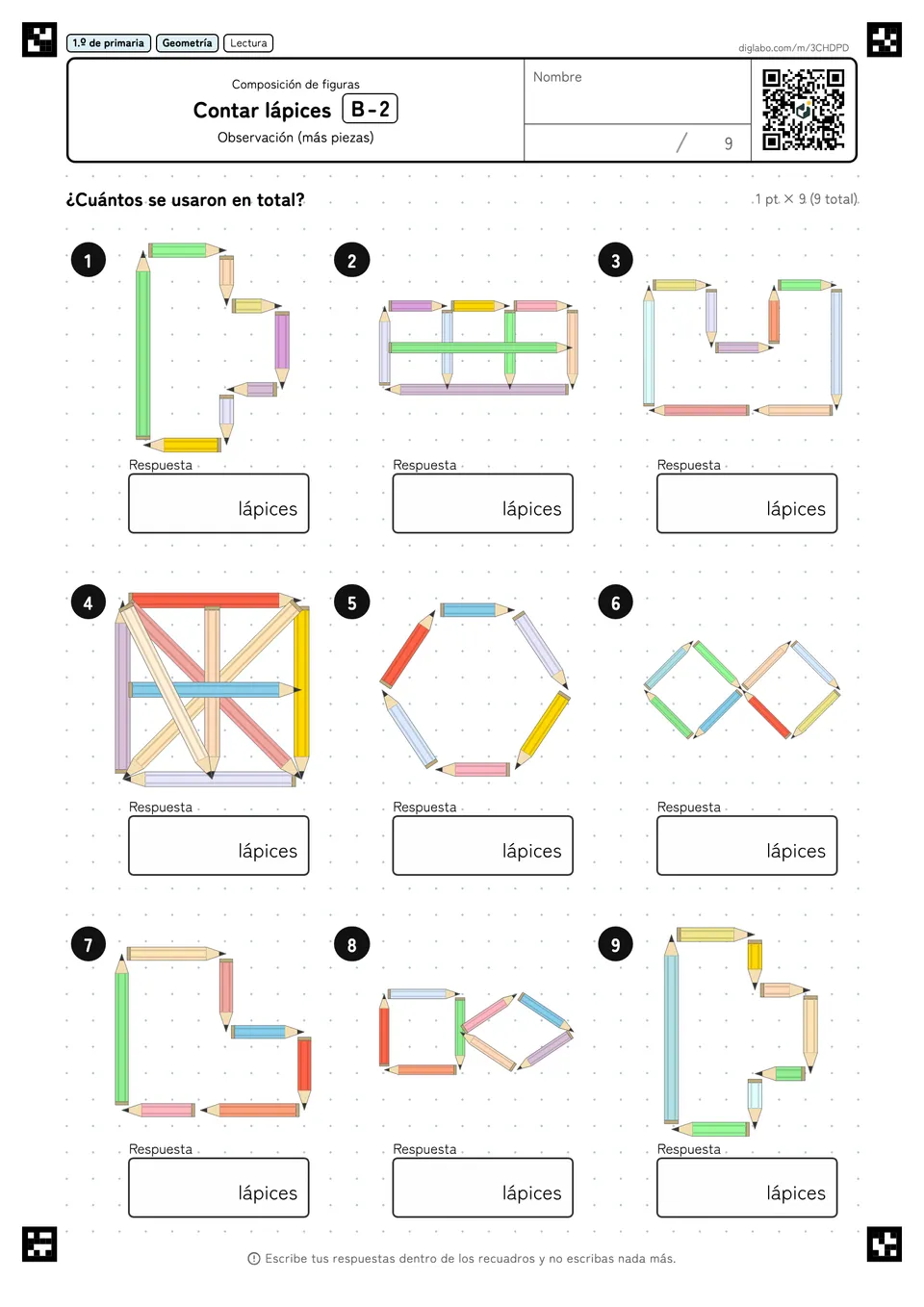 1.º de primaria Composición de figuras Contar lápices