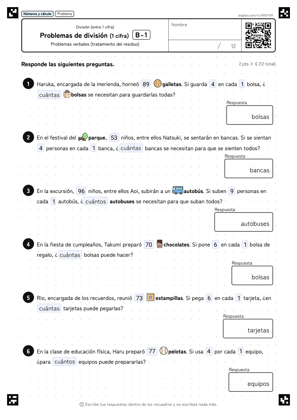 Problemas de división (1 cifra) B-1