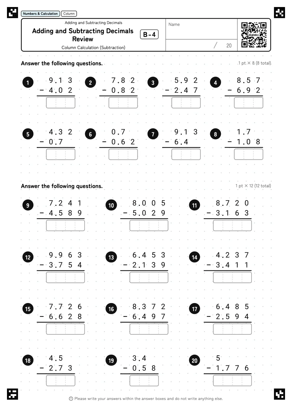 Adding and Subtracting Decimals Review B-4
