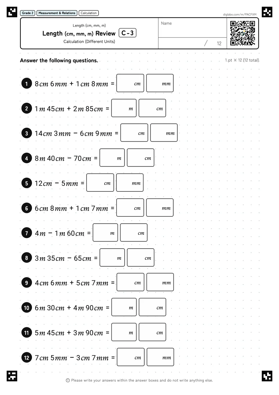 Grade 2 (Elementary School) Length (cm, mm, m) Length (cm, mm, m) Review
