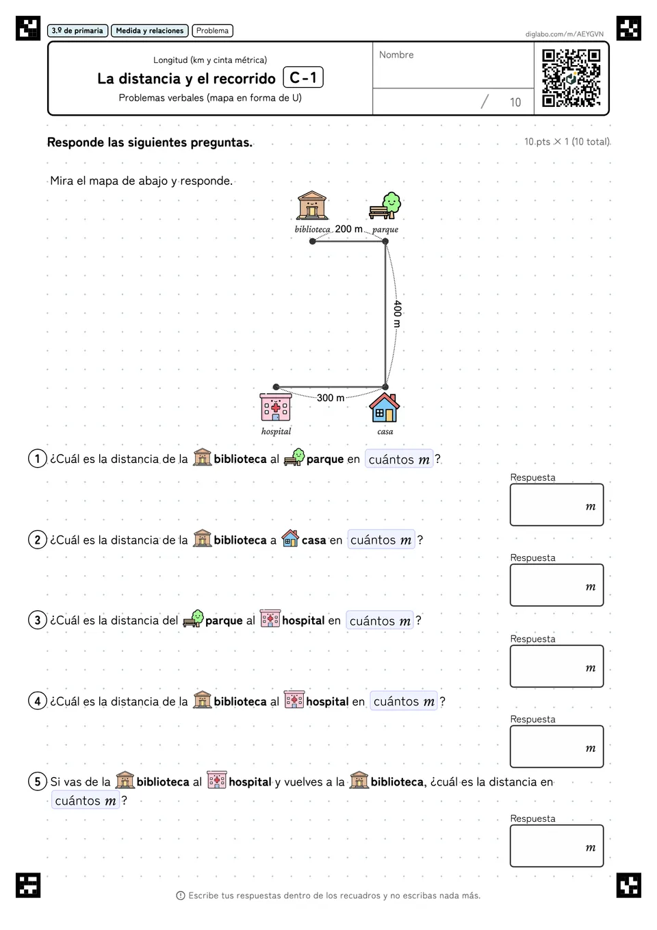 3.º de primaria Longitud (km y cinta métrica) La distancia y el recorrido