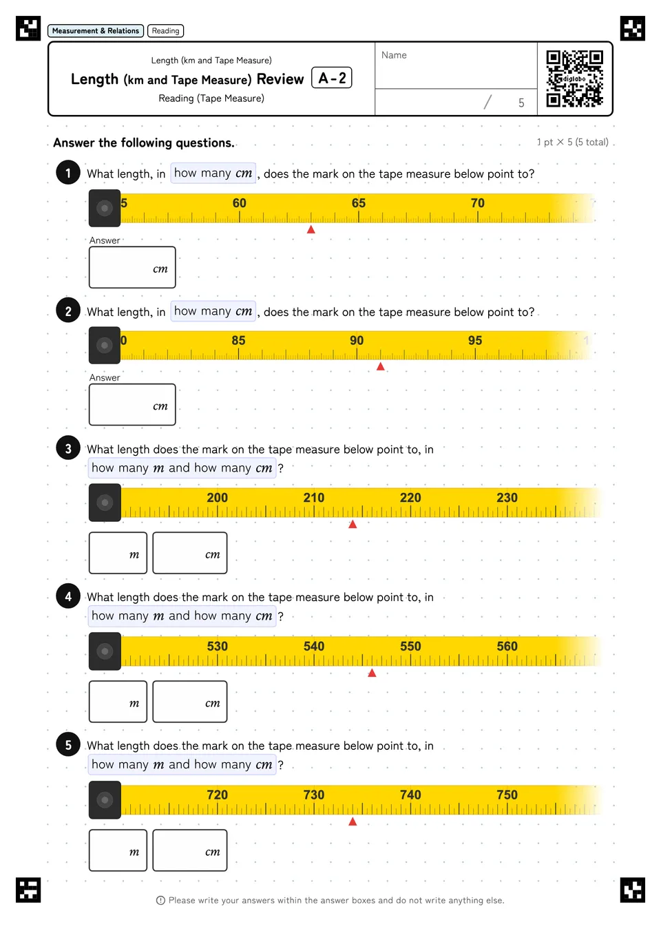 Length (km and Tape Measure) Review A-2