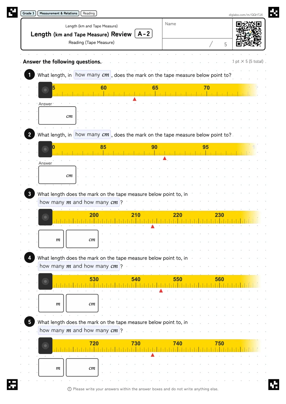Grade 3 (Elementary School) Length (km and Tape Measure) Length (km and Tape Measure) Review