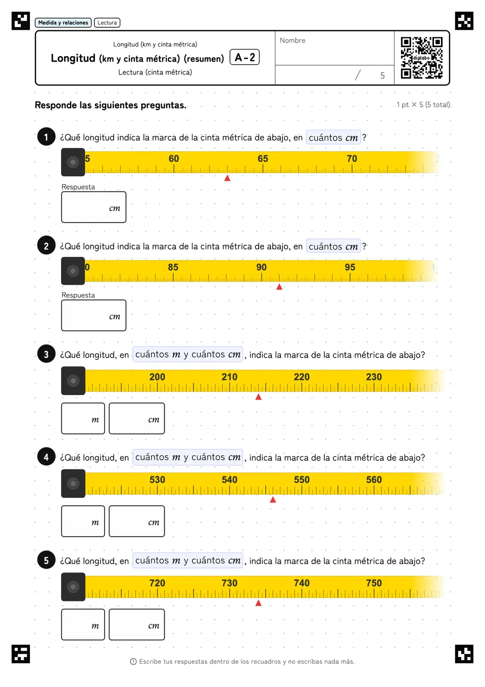 Longitud (km y cinta métrica) (resumen) A-2