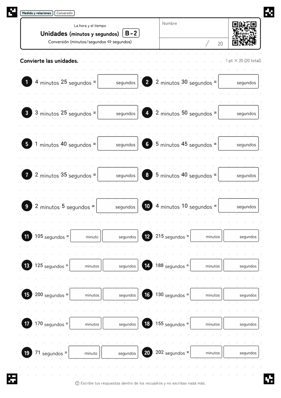 Unidades (minutos y segundos) B-2