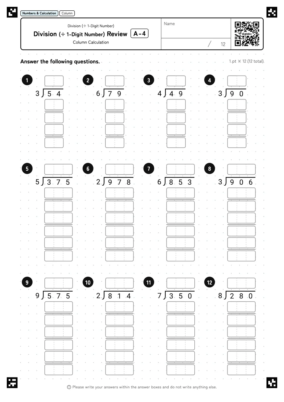 Division (÷ 1-Digit Number) Review A-4