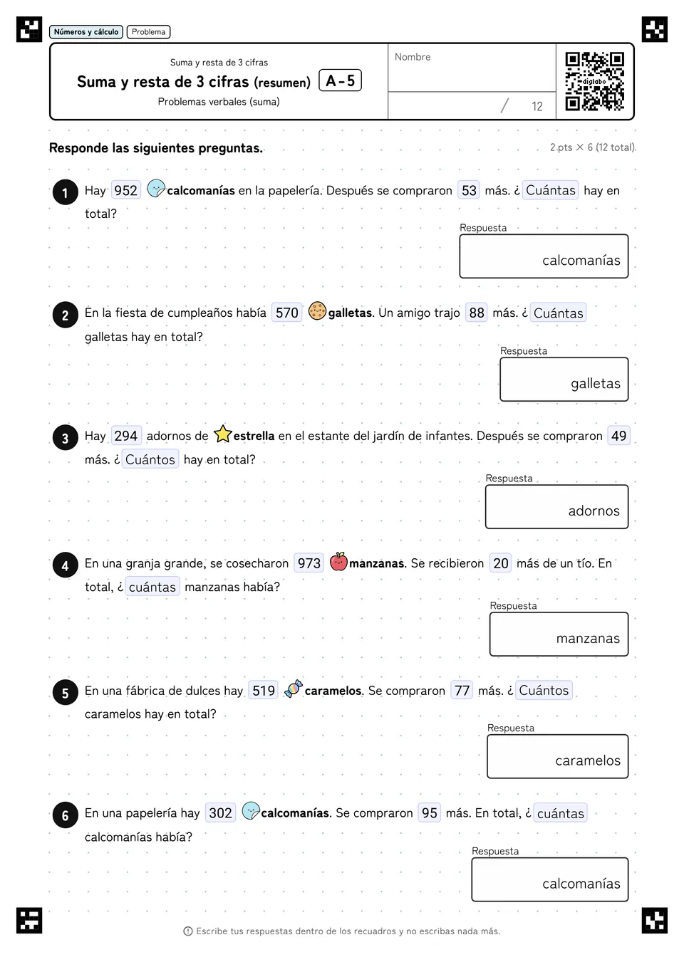 Suma y resta de 3 cifras (resumen) A-5
