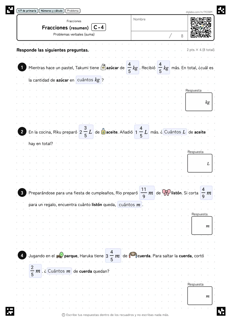 4.º de primaria Fracciones Fracciones (resumen)