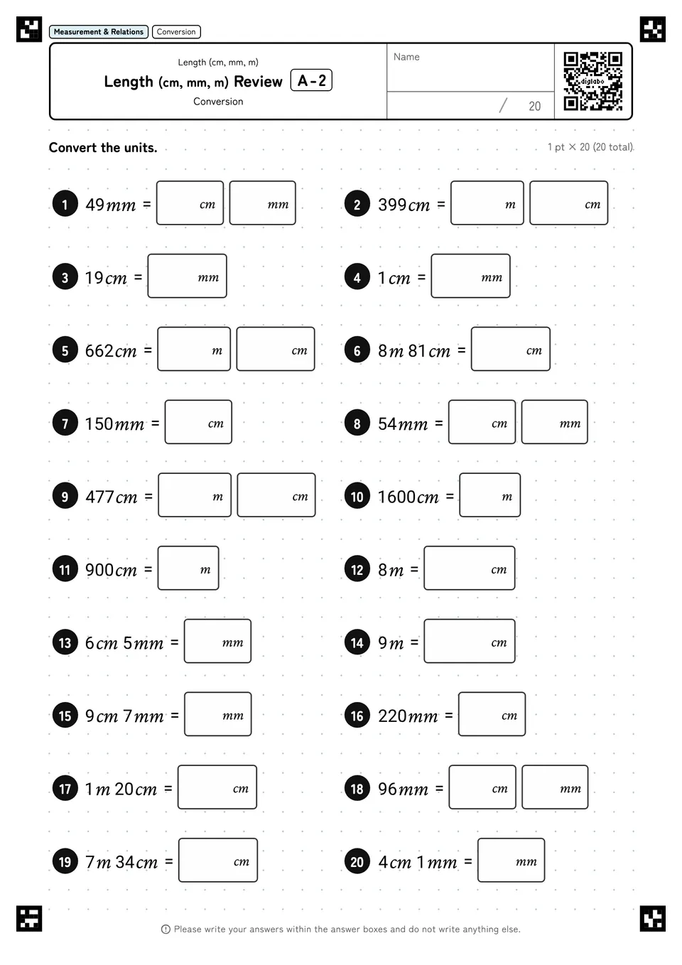 Length (cm, mm, m) Review A-2