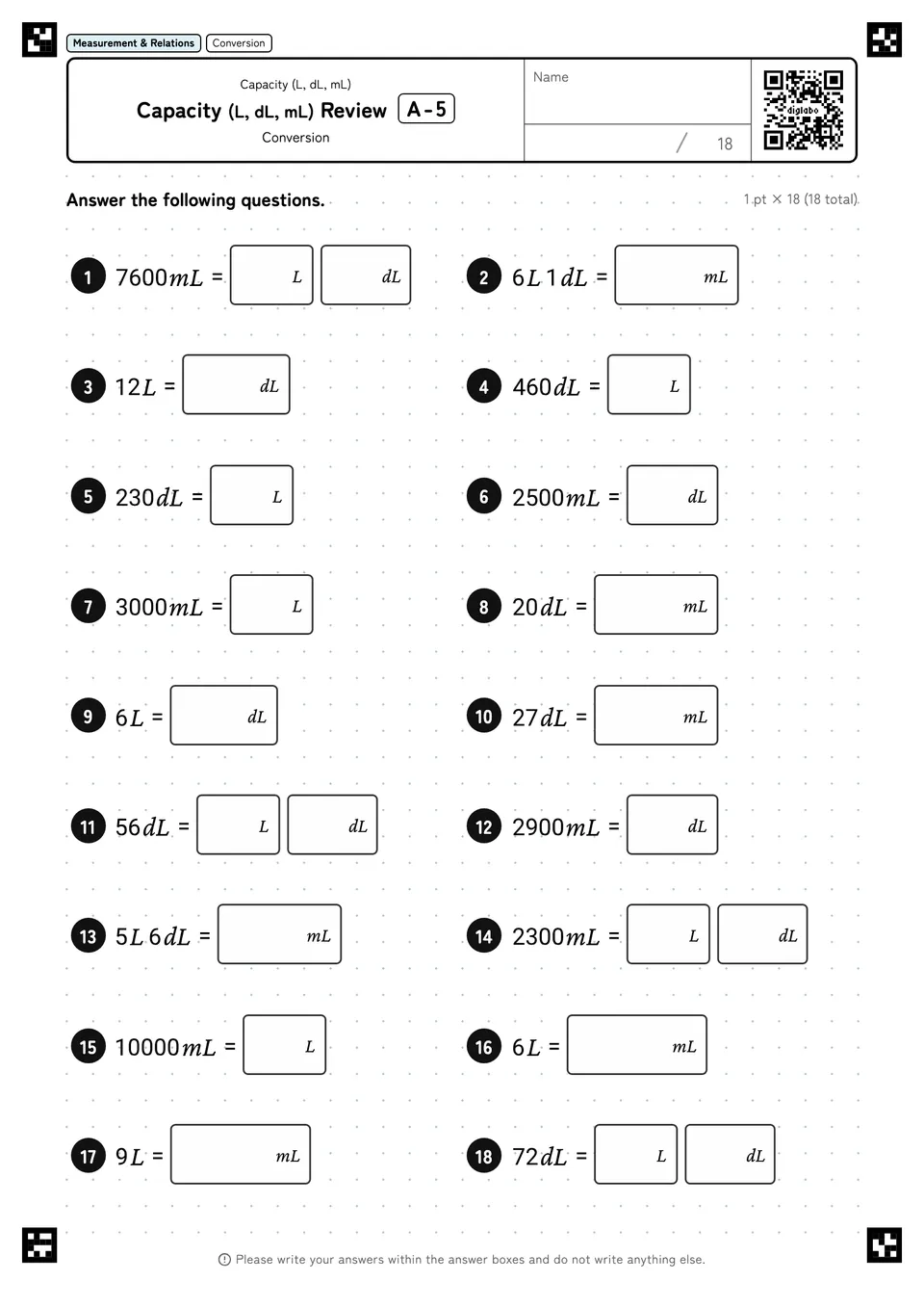 Capacity (L, dL, mL) Review A-5