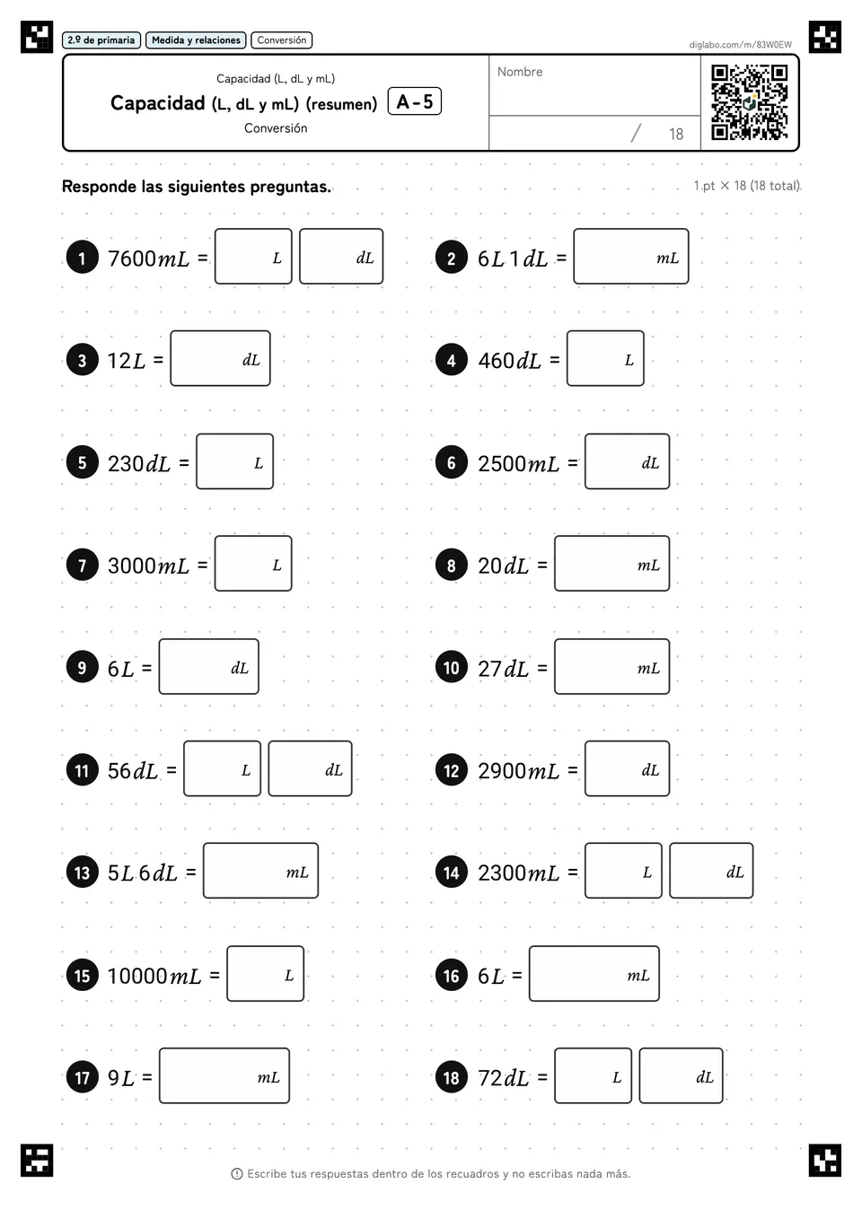 2.º de primaria Capacidad (L, dL y mL) Capacidad (L, dL y mL) (resumen)