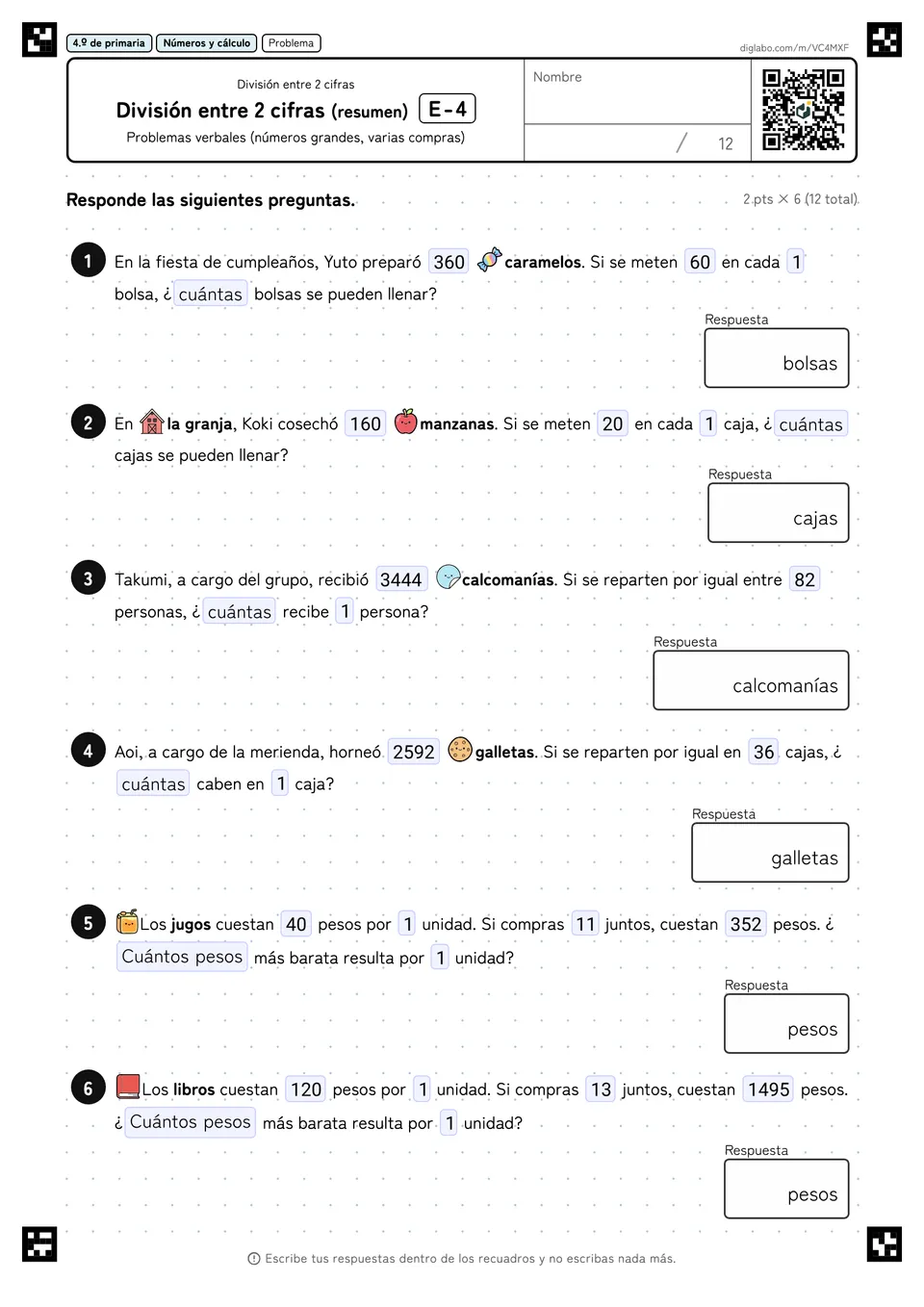 4.º de primaria División entre 2 cifras División entre 2 cifras (resumen)