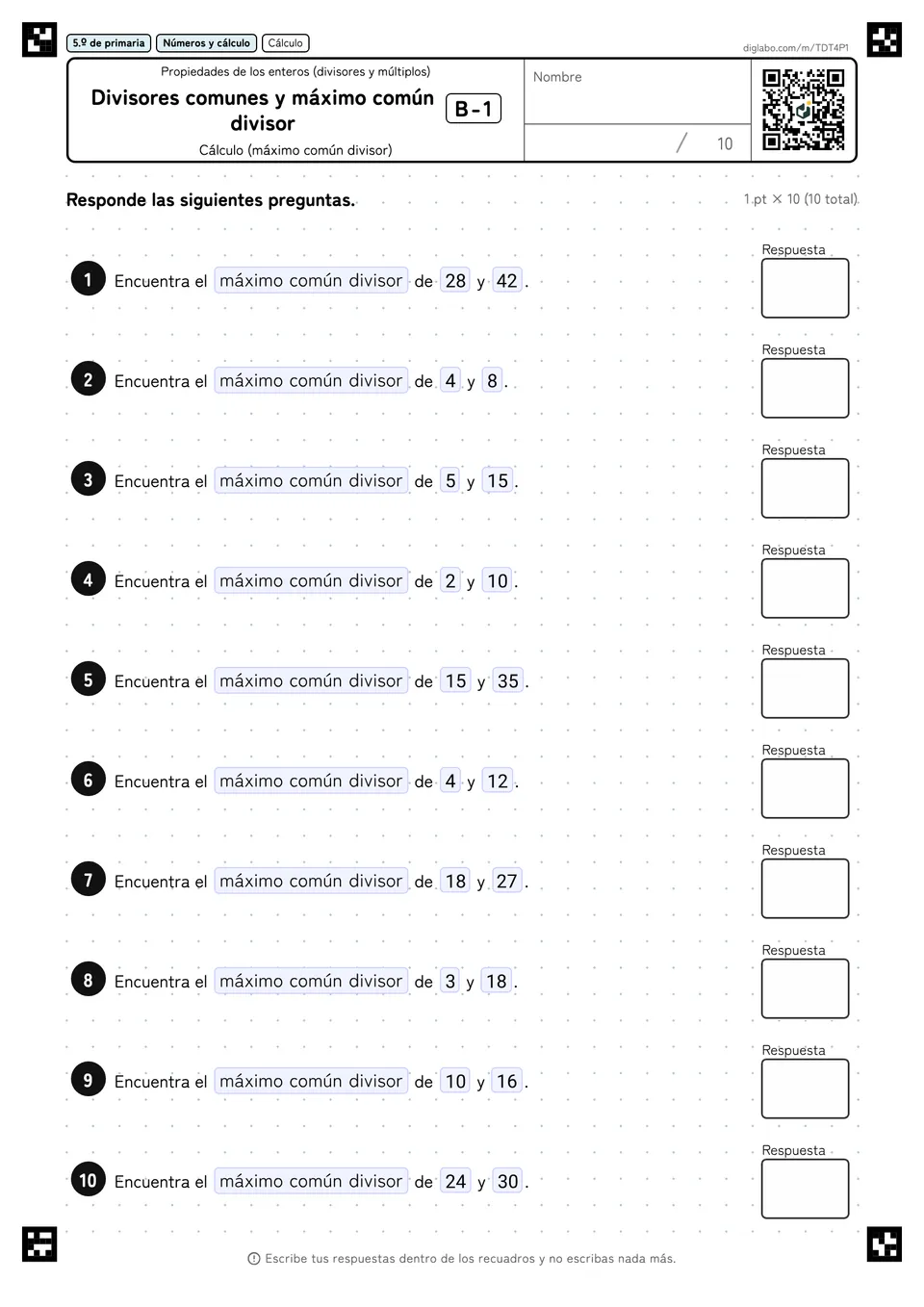 5.º de primaria Propiedades de los enteros (divisores y múltiplos) Divisores comunes y máximo común divisor