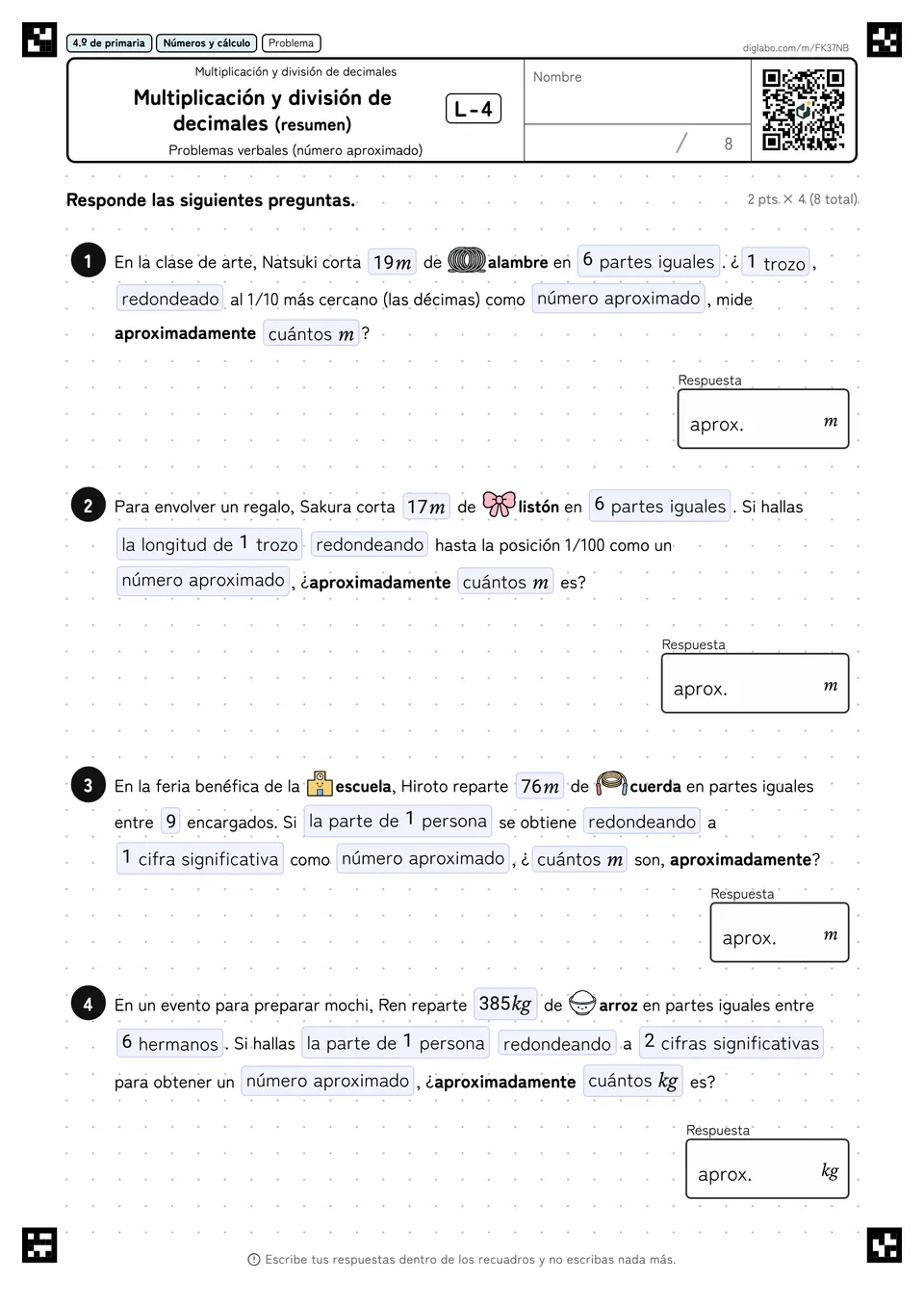 4.º de primaria Multiplicación y división de decimales Multiplicación y división de decimales (resumen)