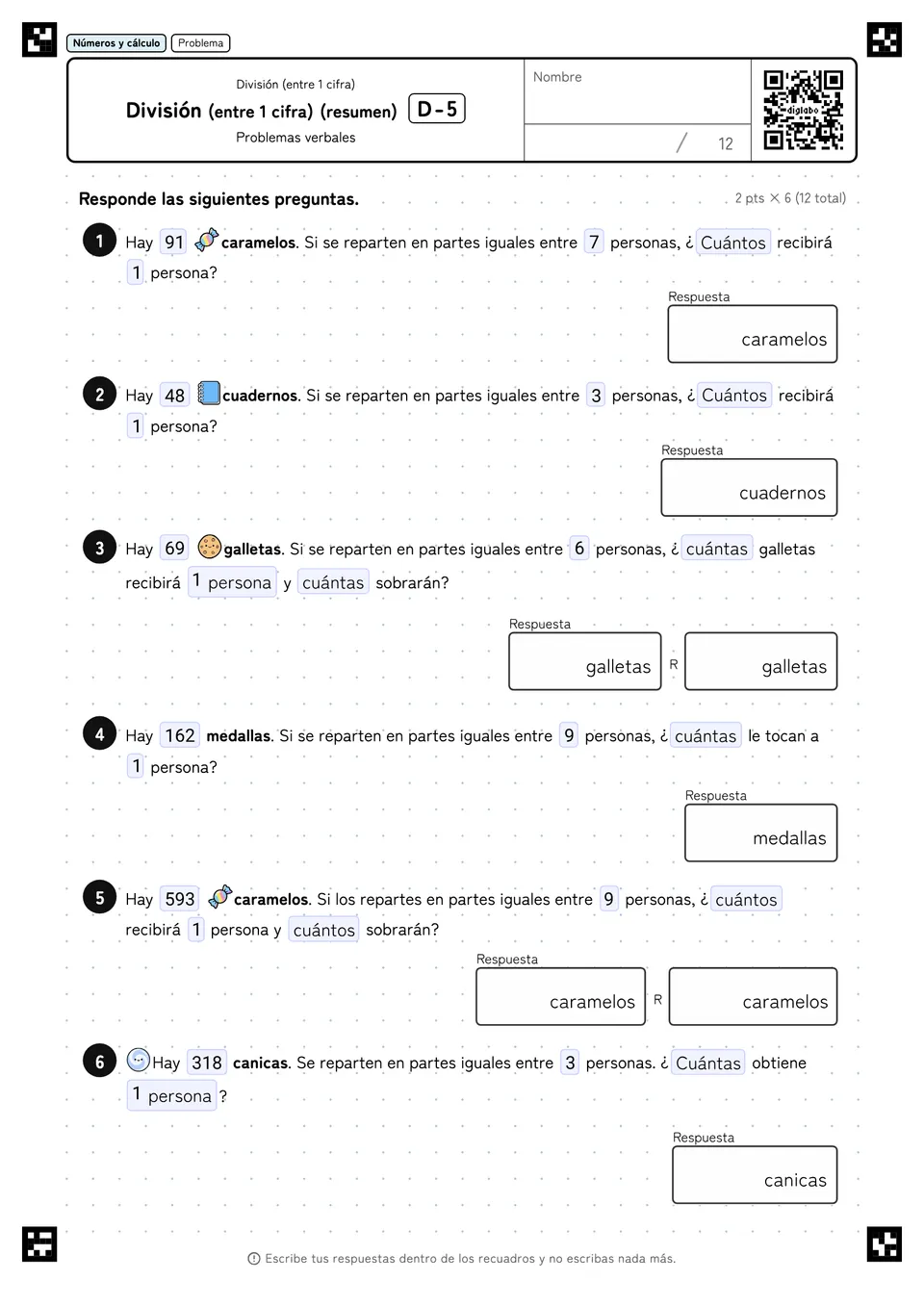 División (entre 1 cifra) (resumen) D-5
