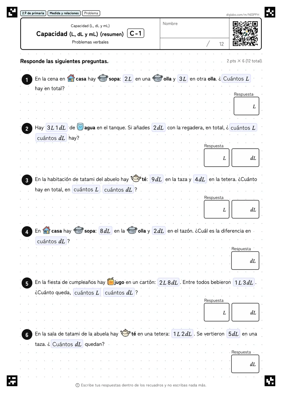 2.º de primaria Capacidad (L, dL y mL) Capacidad (L, dL y mL) (resumen)