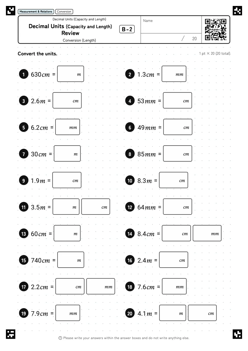 Decimal Units (Capacity and Length) Review B-2