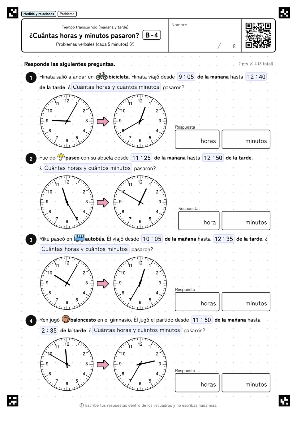 ¿Cuántas horas y minutos pasaron? B-4