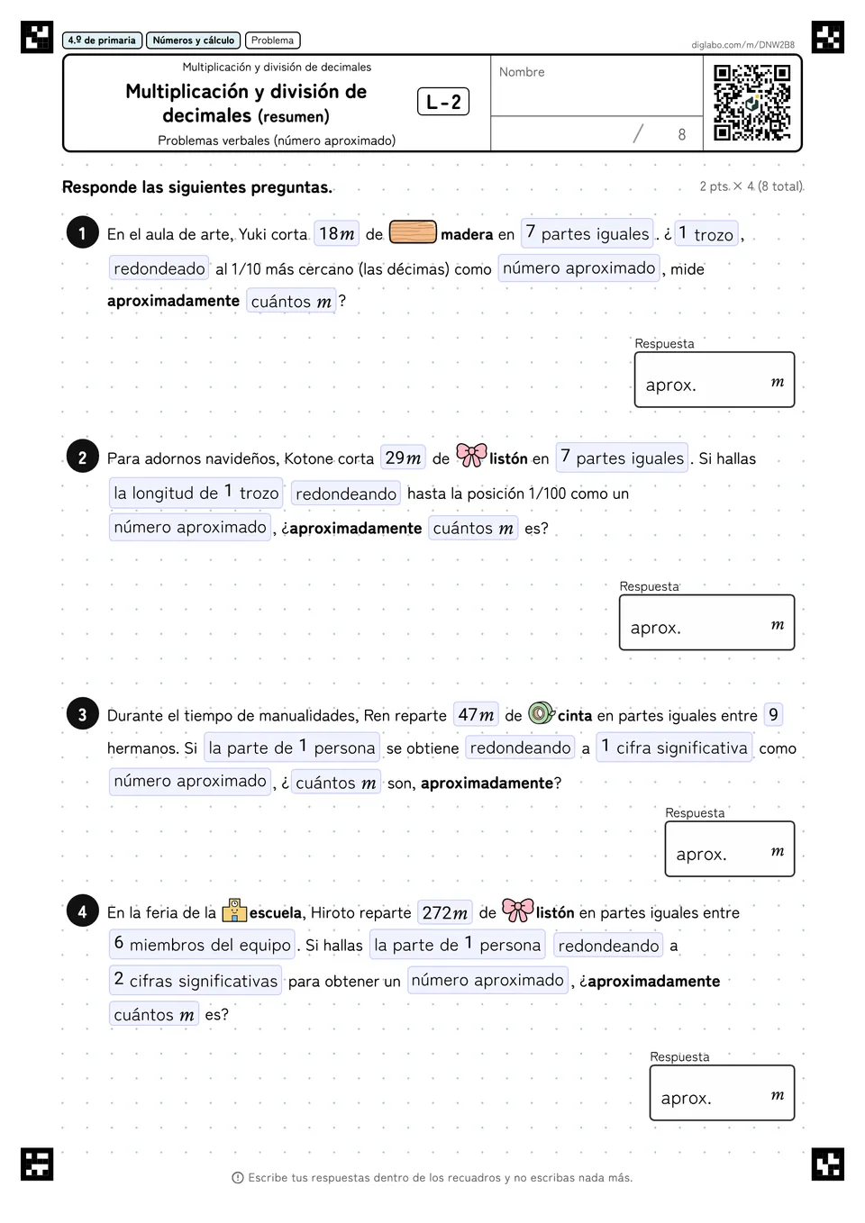 4.º de primaria Multiplicación y división de decimales Multiplicación y división de decimales (resumen)
