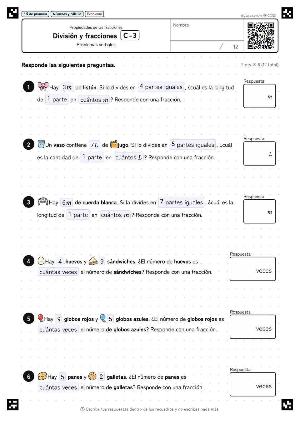 5.º de primaria Propiedades de las fracciones División y fracciones