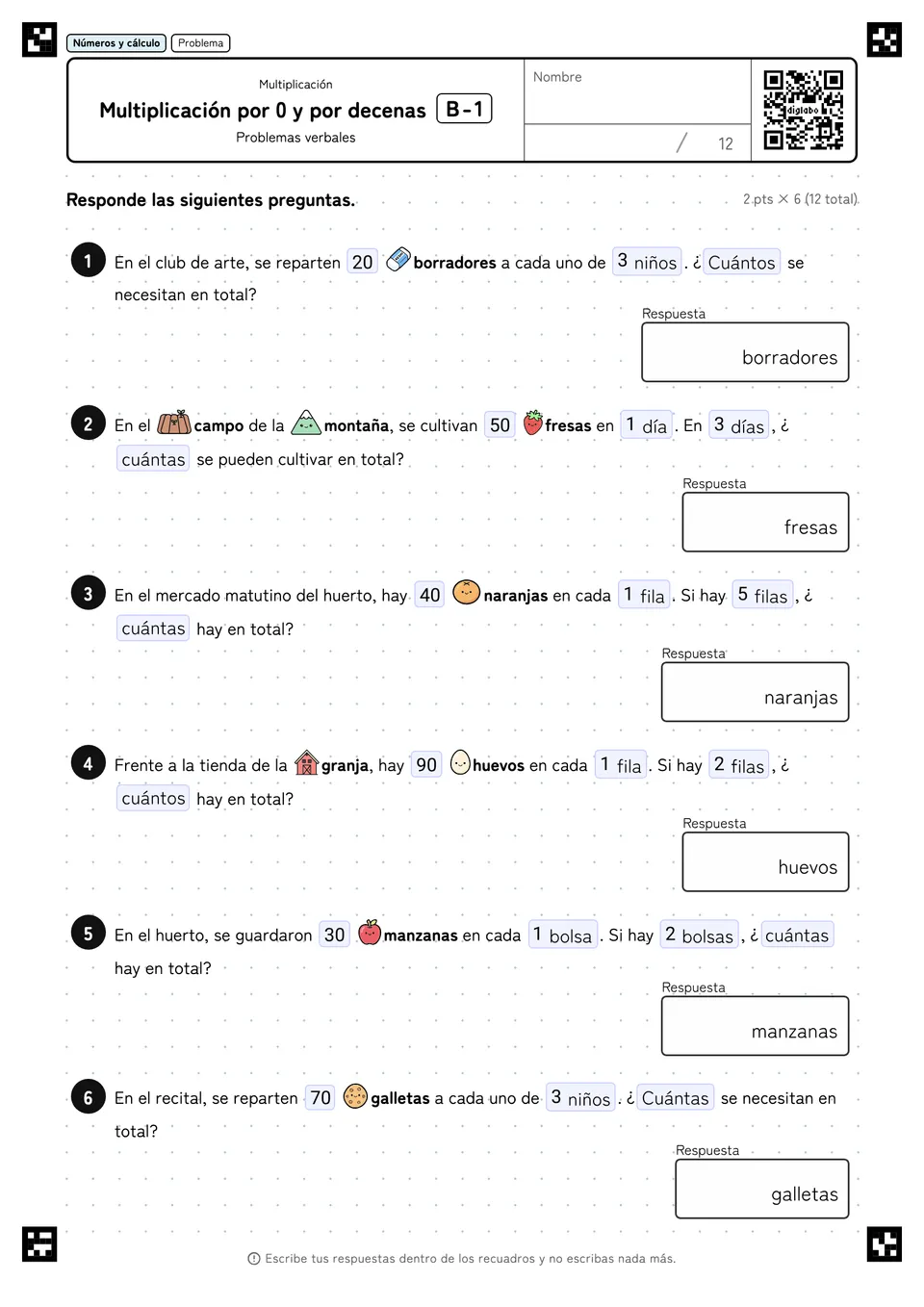 Multiplicación por 0 y por decenas B-1