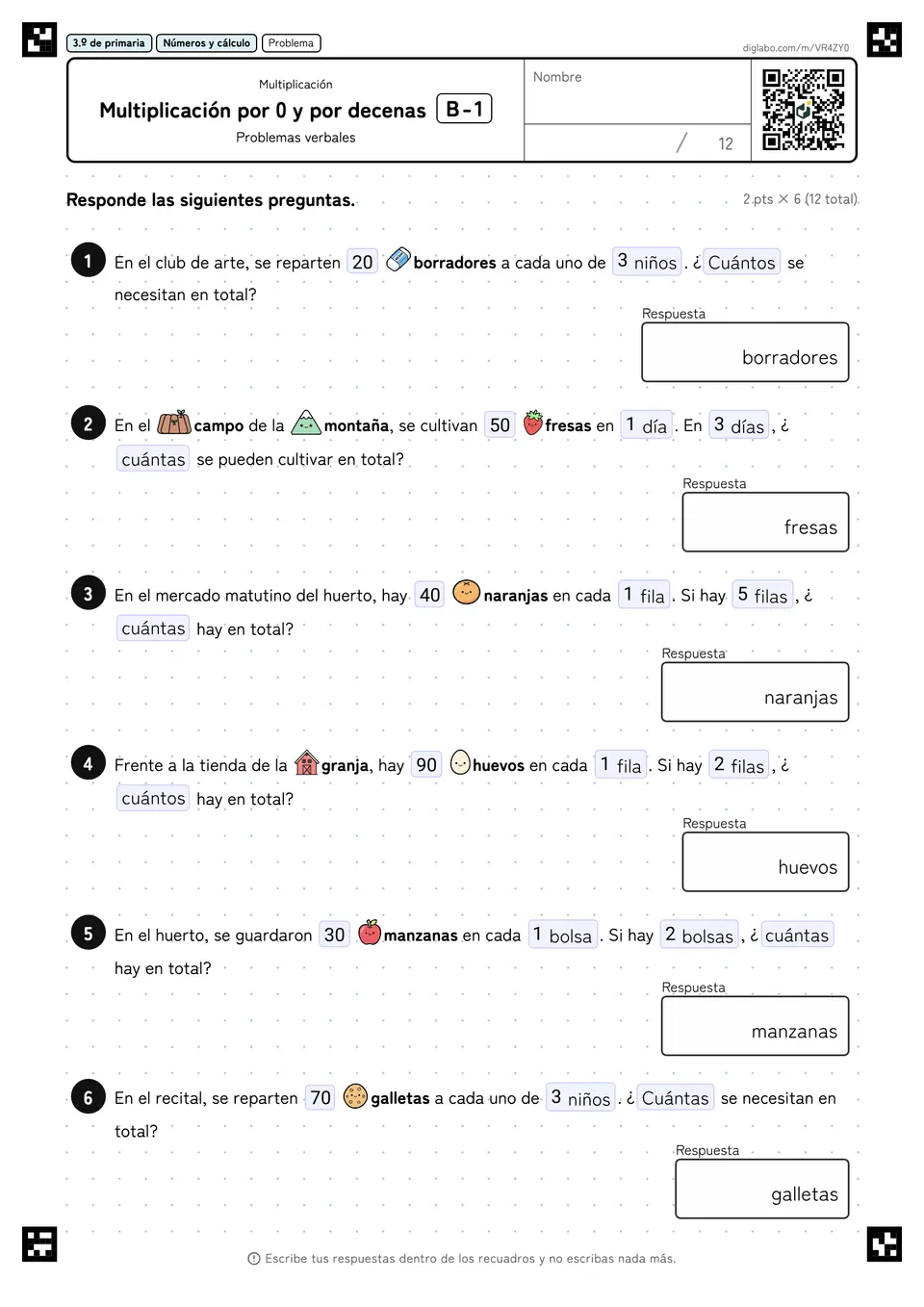 3.º de primaria Multiplicación Multiplicación por 0 y por decenas