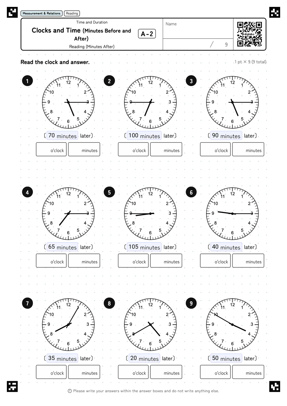 Clocks and Time (Minutes Before and After) A-2