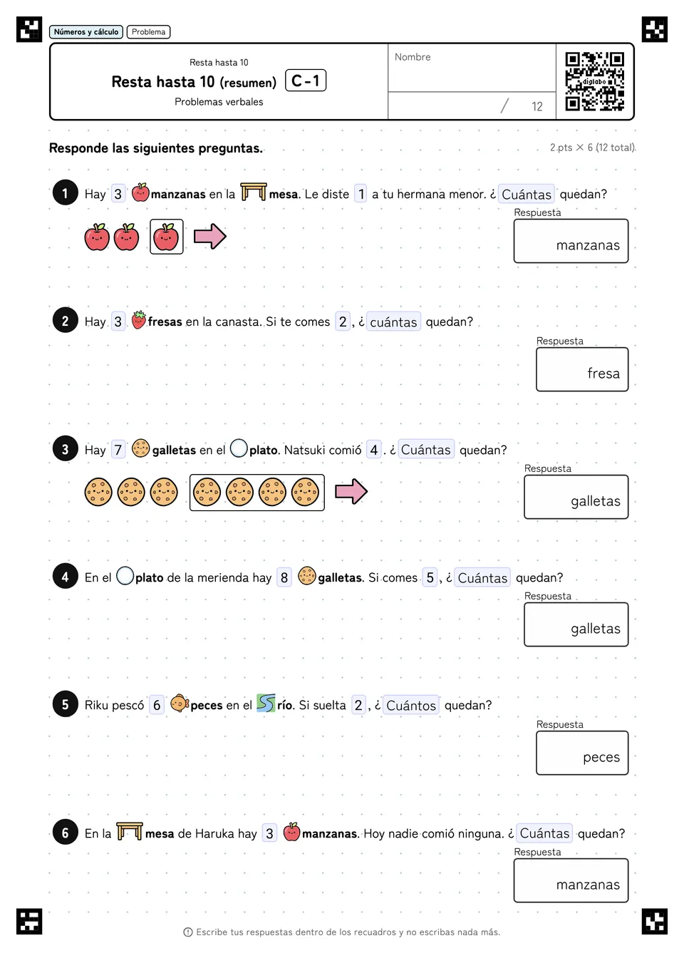 Resta hasta 10 (resumen) C-1
