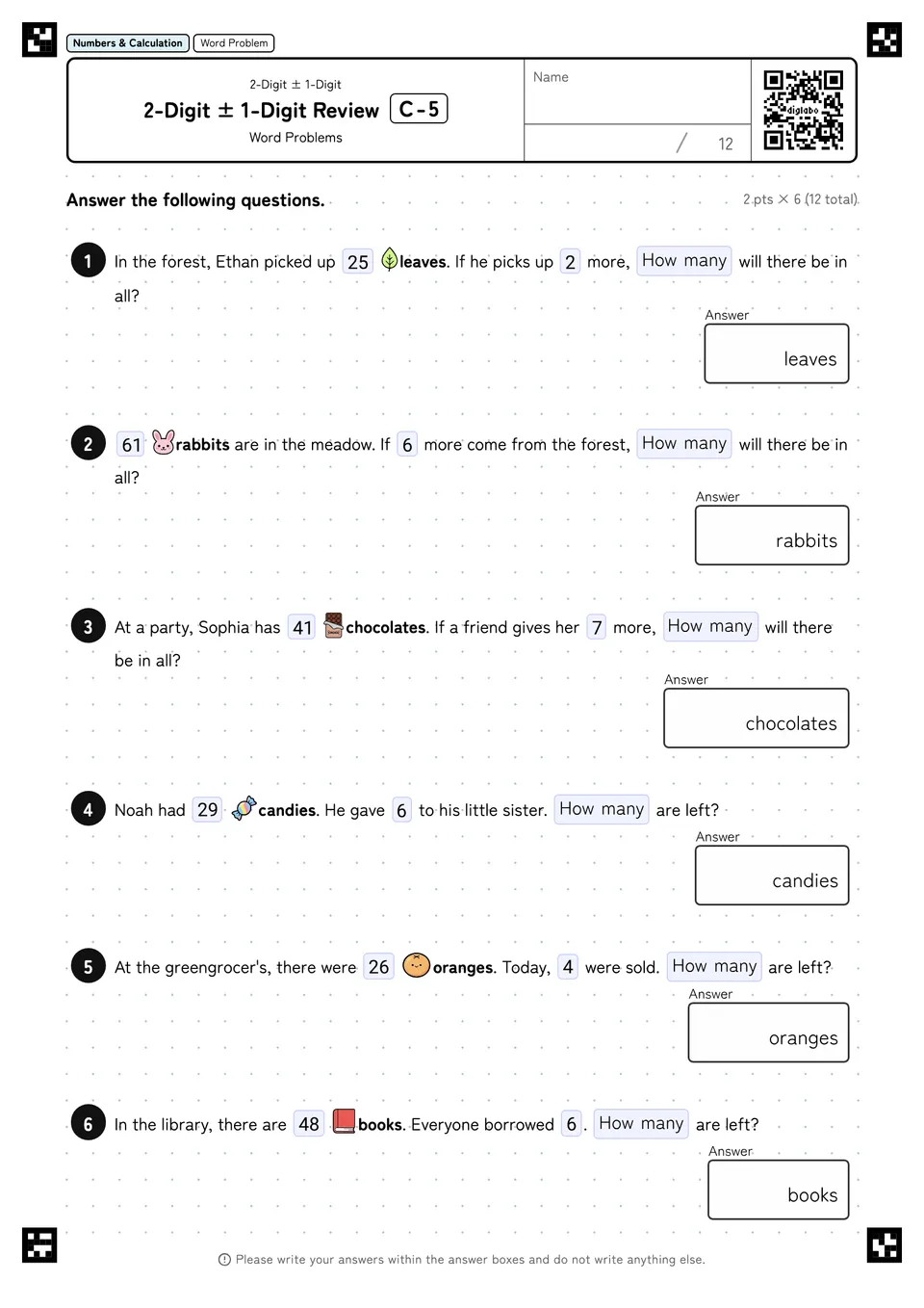 2-Digit ± 1-Digit Review C-5