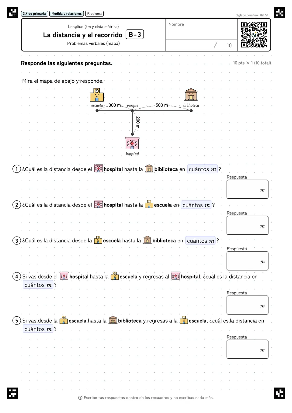 3.º de primaria Longitud (km y cinta métrica) La distancia y el recorrido
