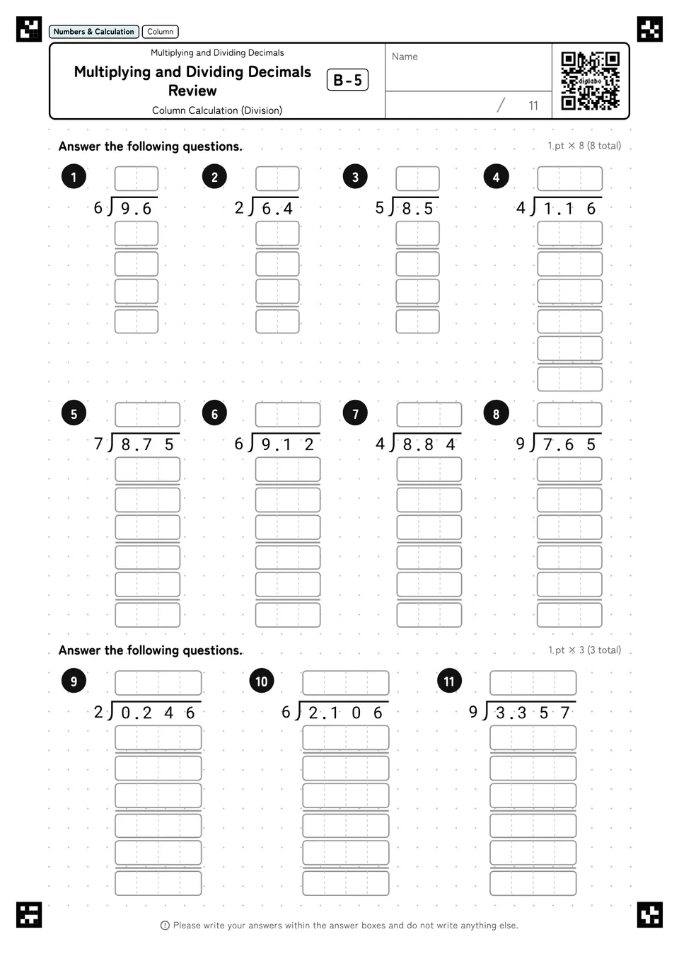 Multiplying and Dividing Decimals Review B-5