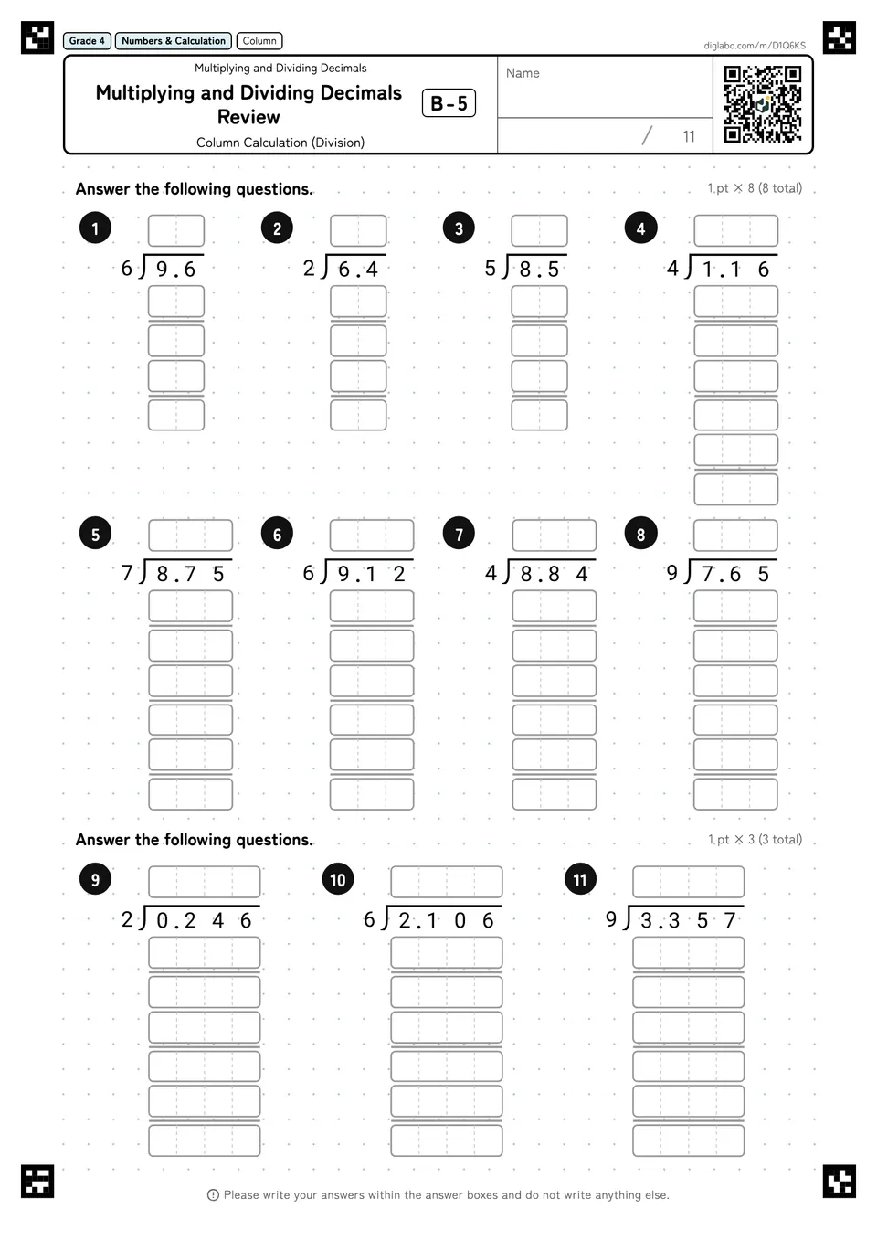 Grade 4 (Elementary School) Multiplying and Dividing Decimals Multiplying and Dividing Decimals Review