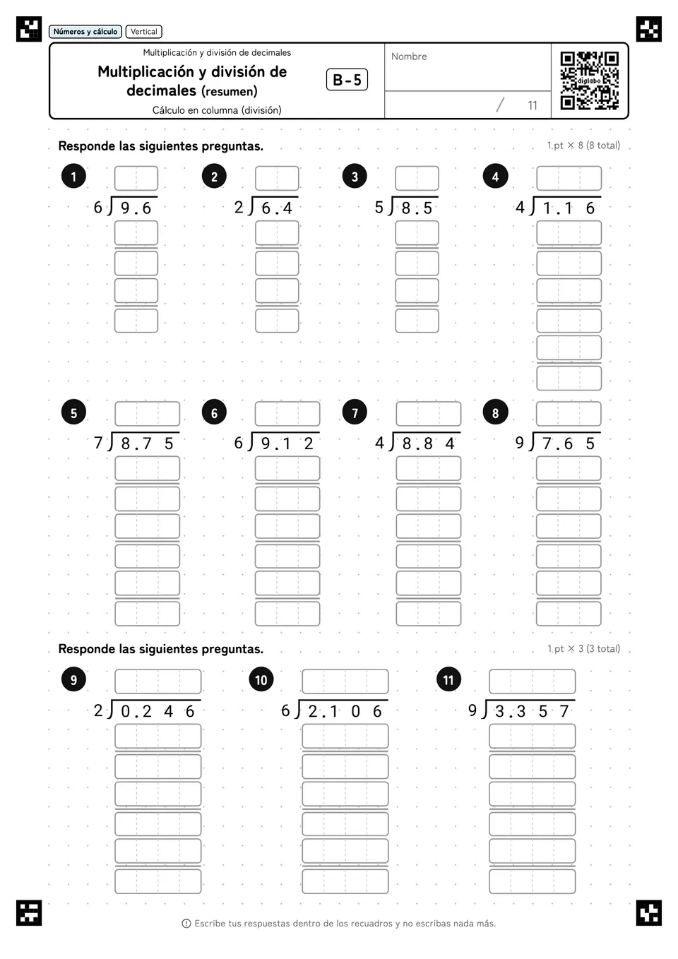 Multiplicación y división de decimales (resumen) B-5