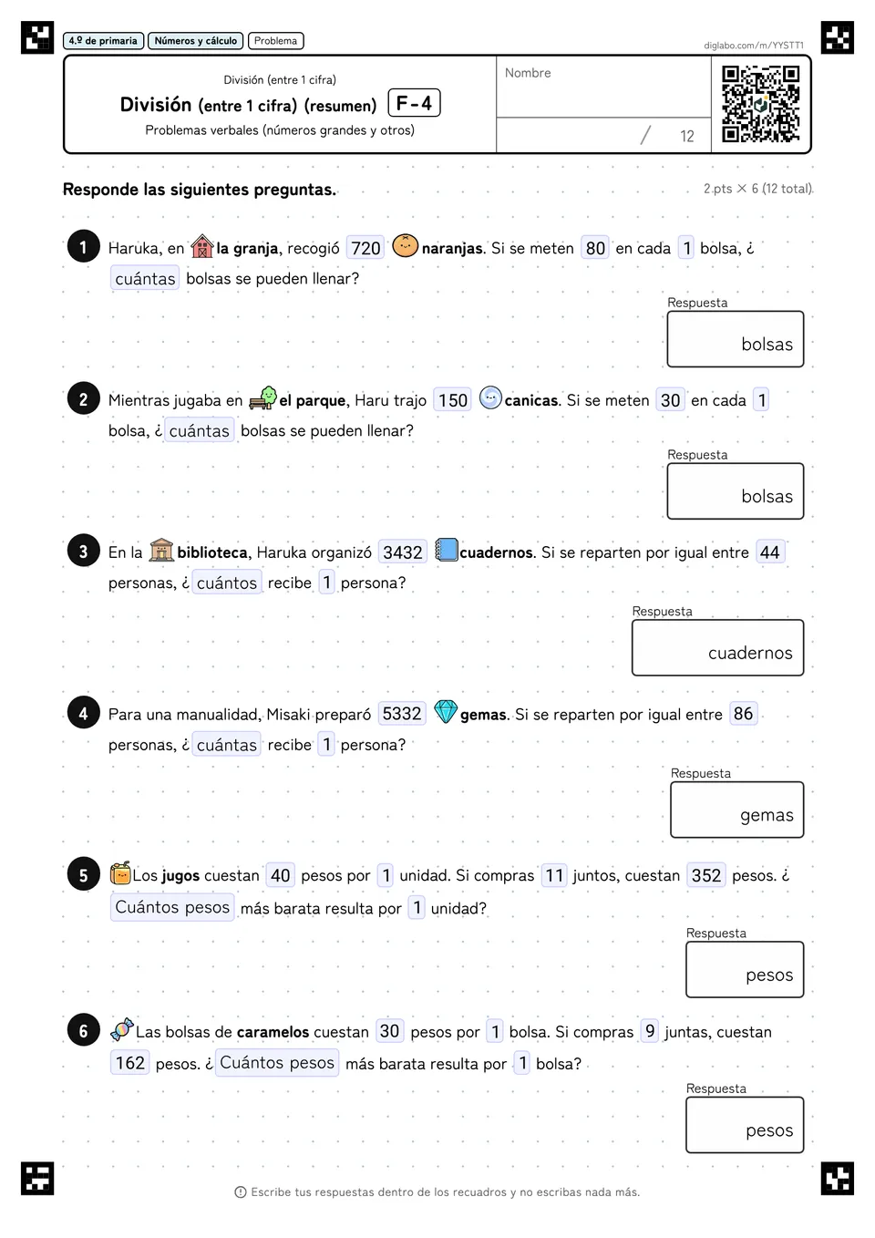 4.º de primaria División (entre 1 cifra) División (entre 1 cifra) (resumen)