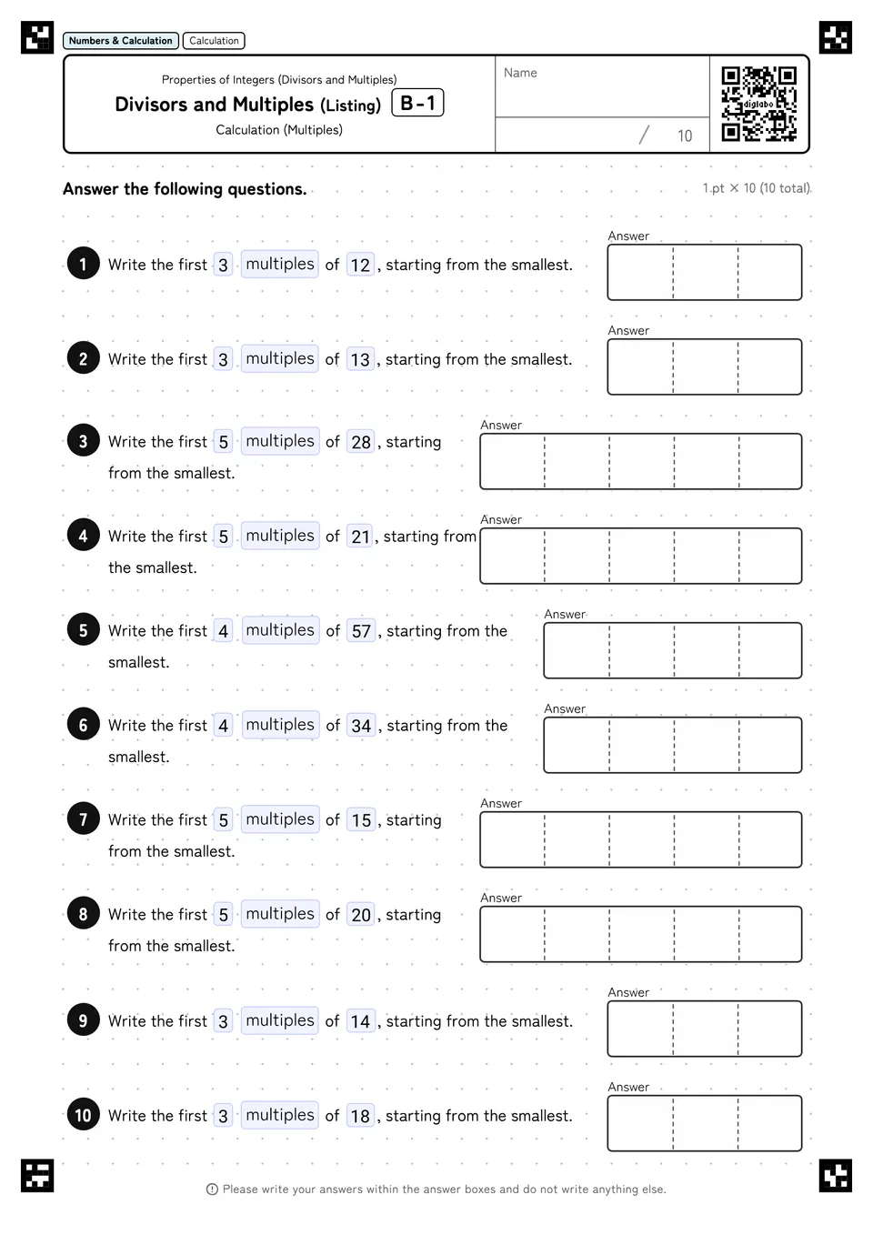 Divisors and Multiples (Listing) B-1