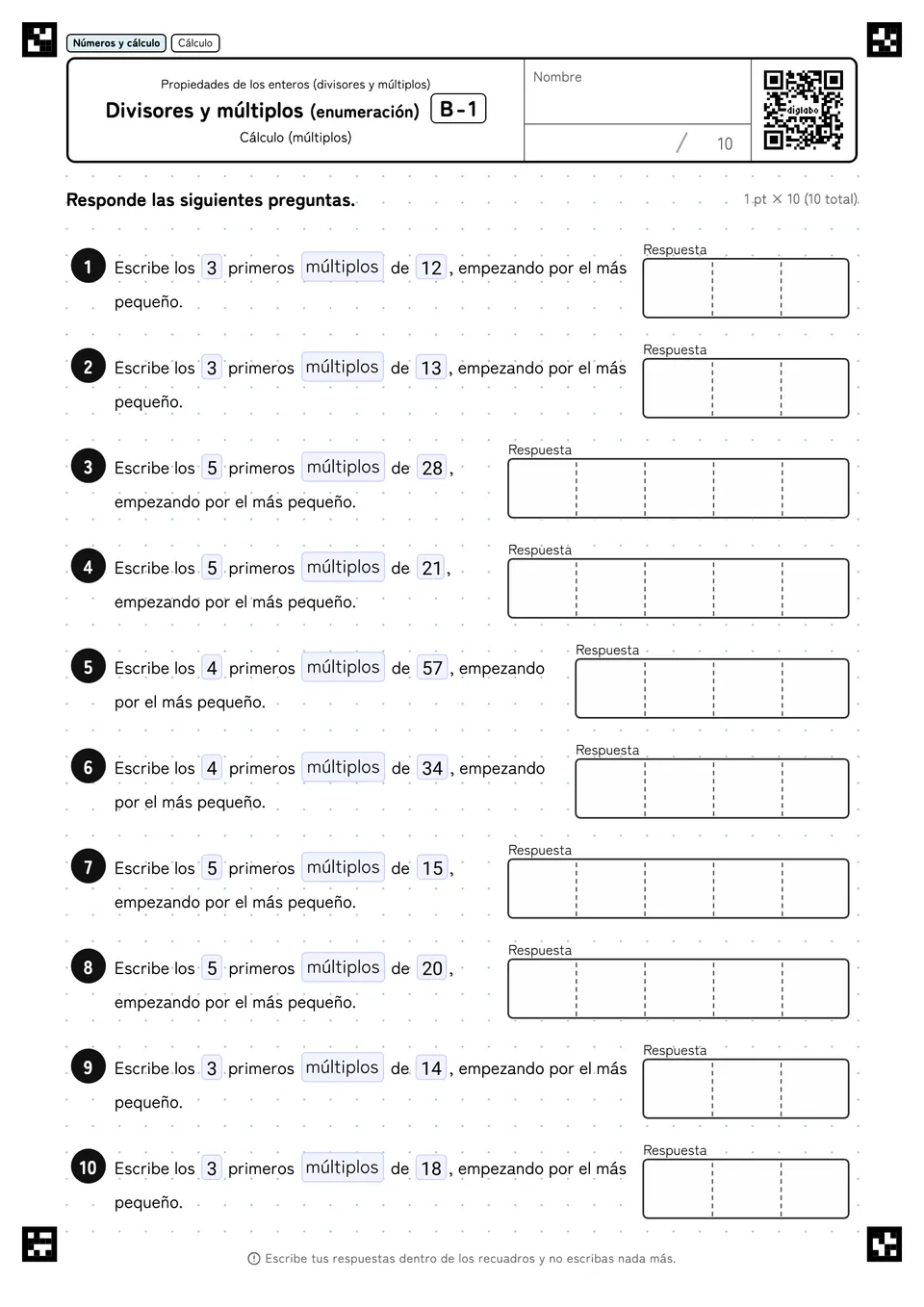 Divisores y múltiplos (enumeración) B-1